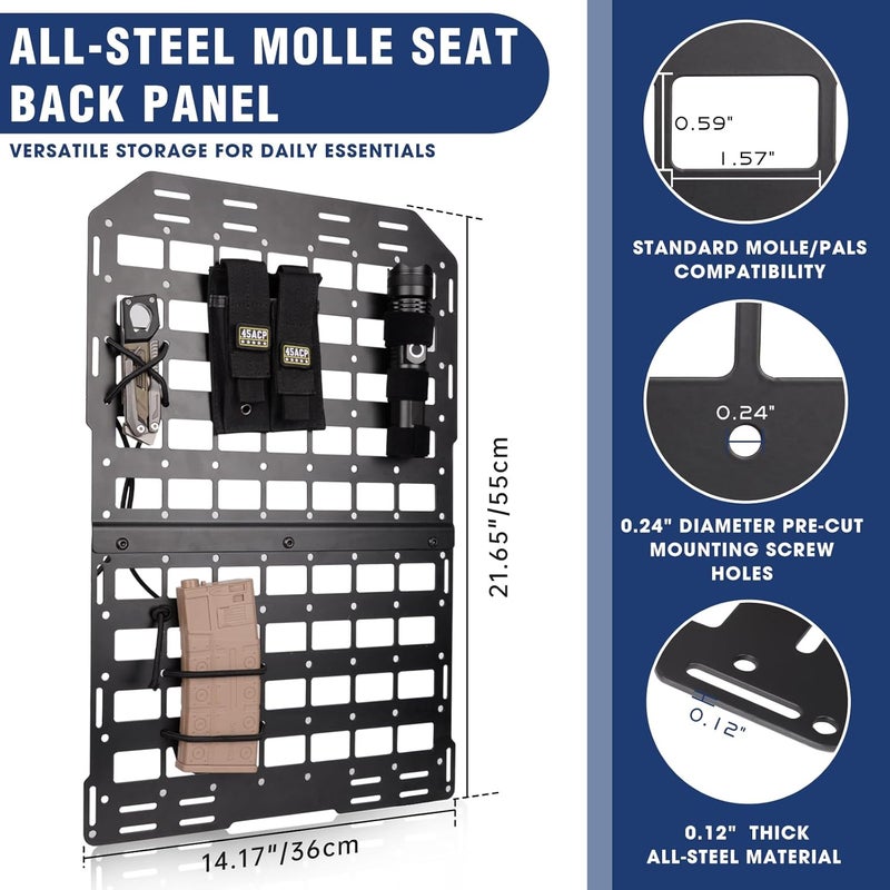 Pridefend Heavy Duty Rigid Tactical Seat Back Gun Rack with Molle Panel Vehicle Gun Holder,All-Steel Tactical Seat Back Organizer for Hunting Rifles/Shotguns - Image 5